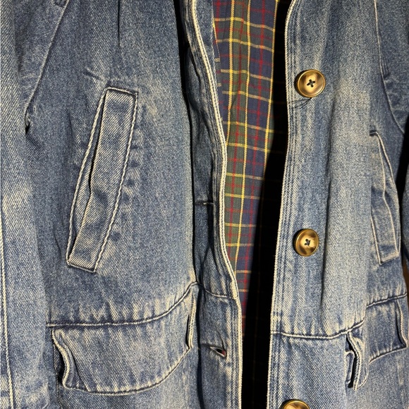 Vintage 90’s Y2K Women’s Petite Denim Chore Coat Corduroy Collar Flannel Lined - Picture 7 of 10